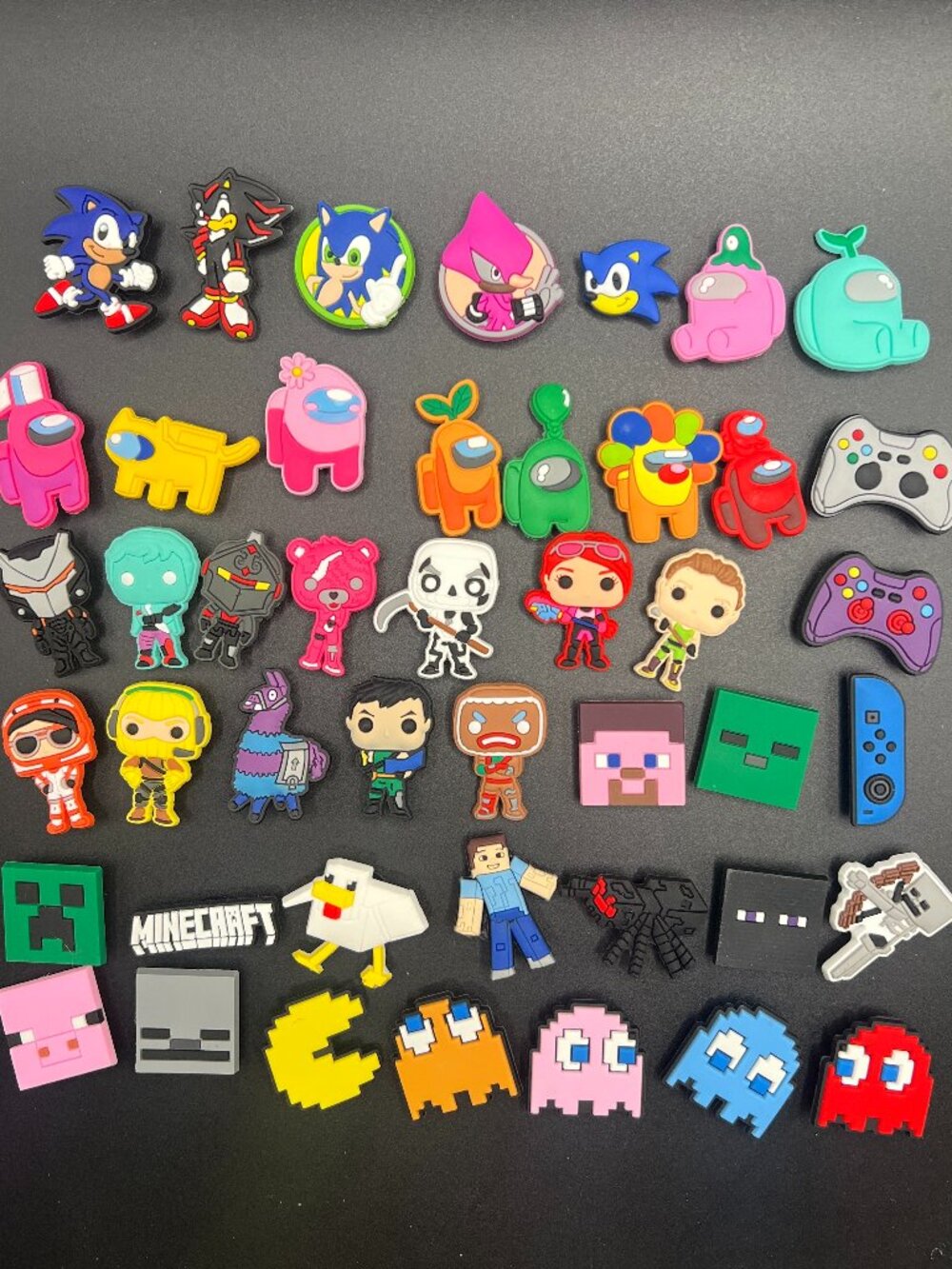 Set of 45pcs Game Sonic Among Us Minecraft Fortnite Pacman Mix Shoe Charms